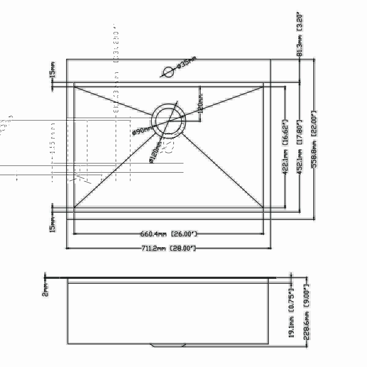 Fregadero de cocina de 28 pulgadas hecho a mano de acero inoxidable 304 Topmount con estante para platos de repisa