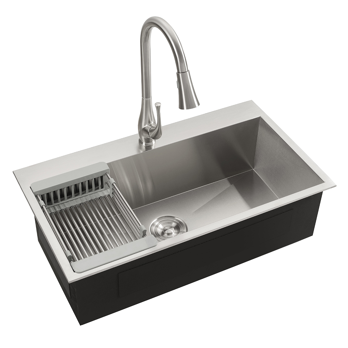 Fregadero de cocina de montaje superior hecho a mano de acero inoxidable con orificio para grifo