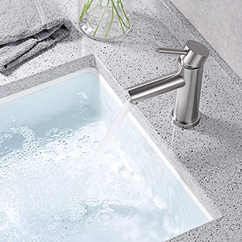 Grifo para lavabo de baño de níquel cepillado de acero inoxidable con certificación cUPC Aquacubic